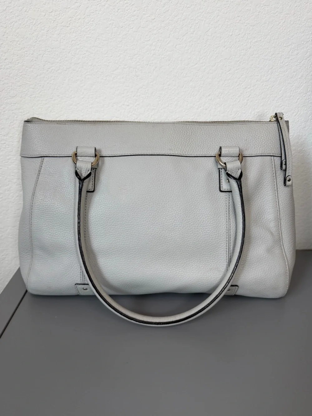Kate Spade Teegan Berkshire Road Dove Gray Pebbled Leather Satchel Tote.